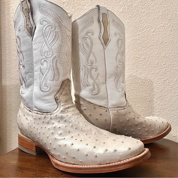Other - Men’s Genuine Full Quill Ostrich Leather Boot White Western 11.5